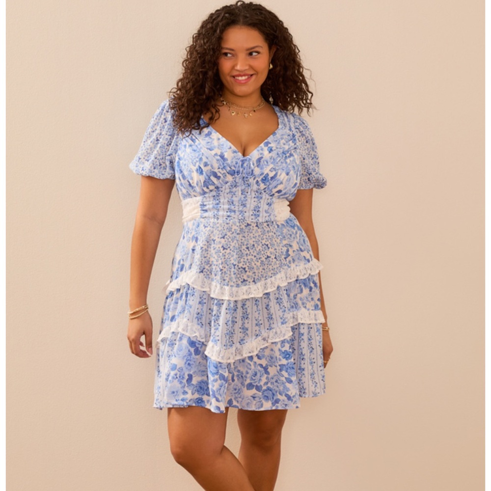 Arula Aderny Patchwork Floral Mini Dress 1X